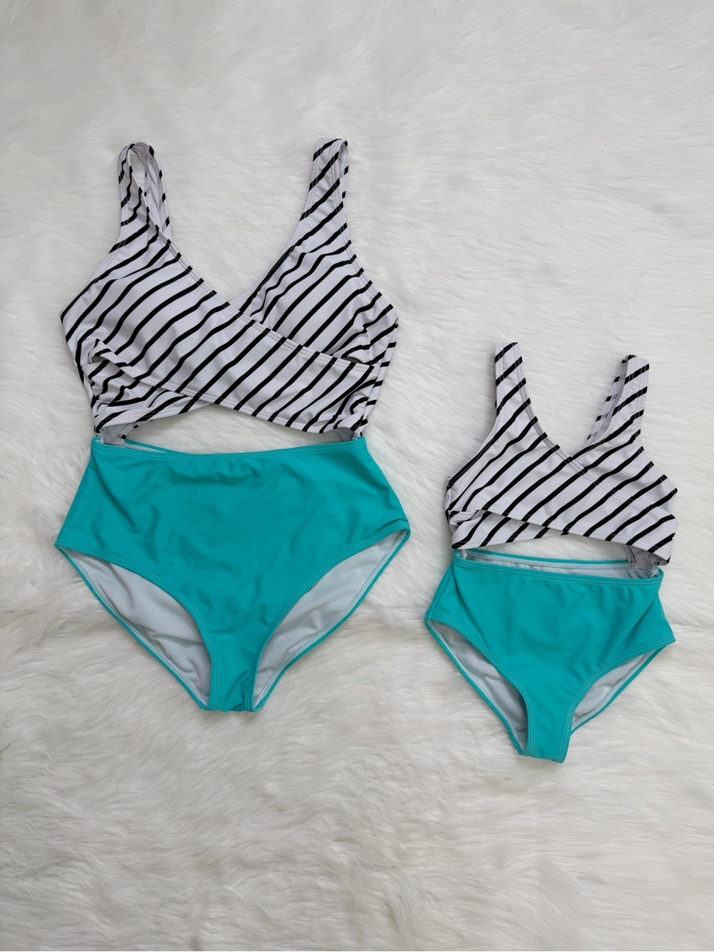 Patpat Mom and Me Matching Striped One Piece Swimsuit, Small and Toddler Girl 5T